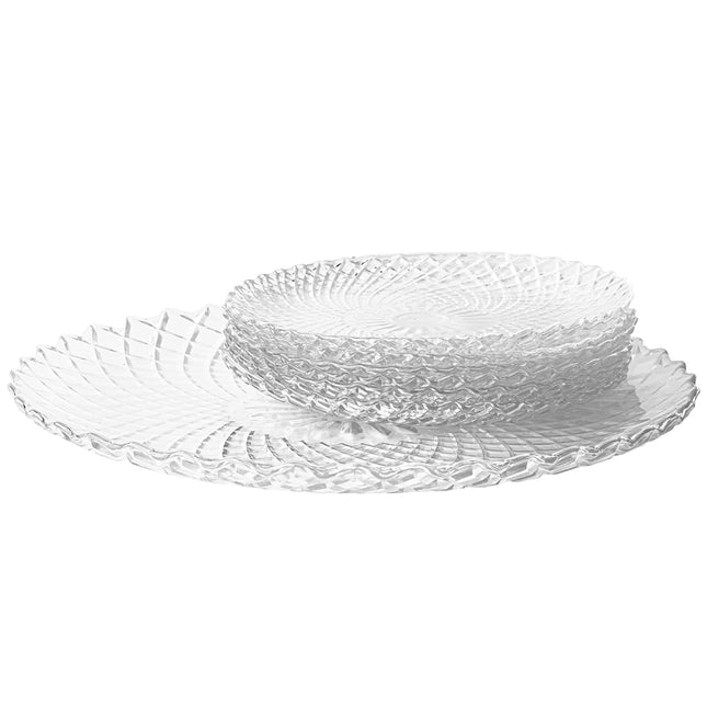 Altom Design Solaris servies set met 6x gebaksbordjes 15,5cm en 1x serveerbord 25,2cm - 7 delig - hoogwaardig glas - Uniek reliëf