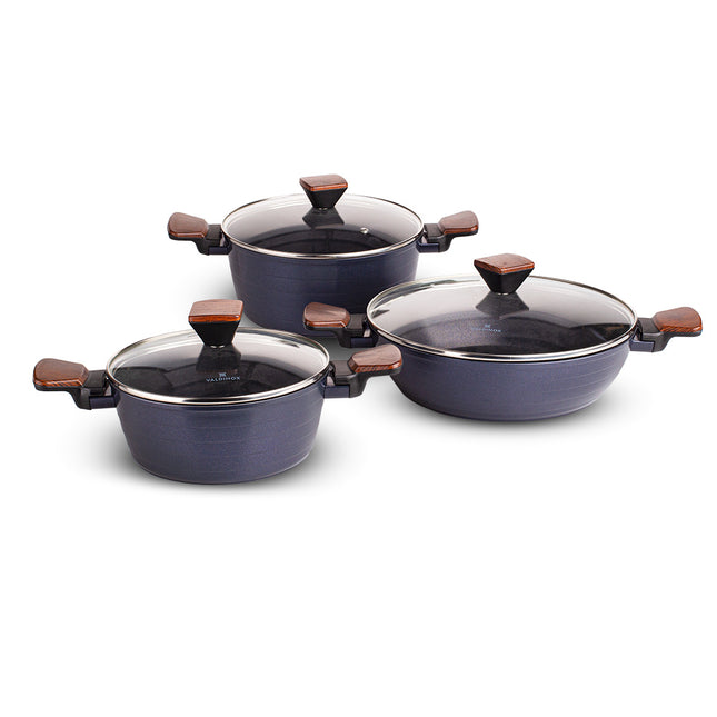 Valdinox Imperial exclusieve blauwe 6-delige aluminium pannenset met non-stick coating - geschikt voor inductie