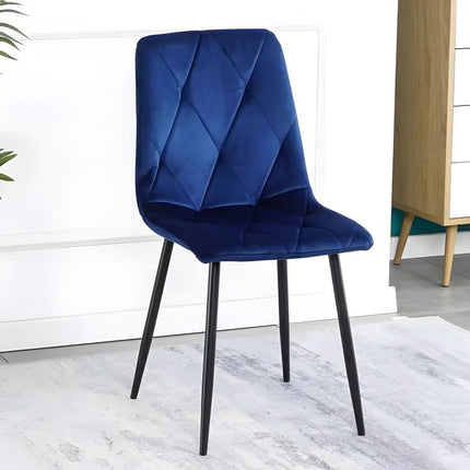 Modern Home Set van 4 Gewatteerde Fluwelen Stoelen Blauw - Eetkamerstoelen - Woonkamerstoelen Met Metalen Poten