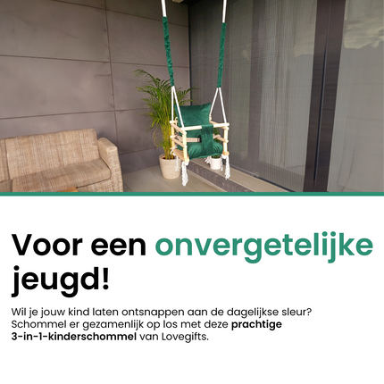 Luxe houten 3 in 1 groene meegroei baby schommel en Kinder schommel – Baby swing – Schommel die meegroeit met je kindje - Schommelstoel - Schommels - Handgemaakt