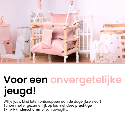 Luxe houten 3 in 1 roze meegroei baby schommel en Kinder schommel – Baby swing – Schommel die meegroeit met je kindje - Schommelstoel - Schommels - handgemaakt