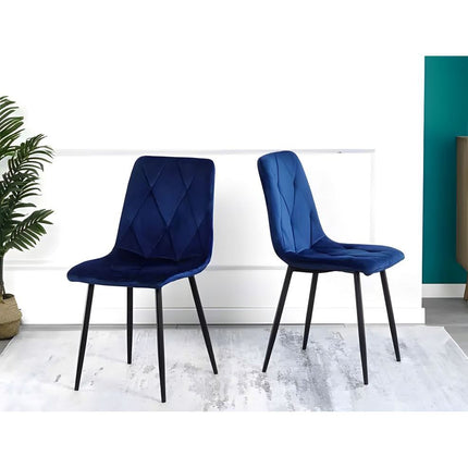 Modern Home Set van 4 Gewatteerde Fluwelen Stoelen Blauw - Eetkamerstoelen - Woonkamerstoelen Met Metalen Poten