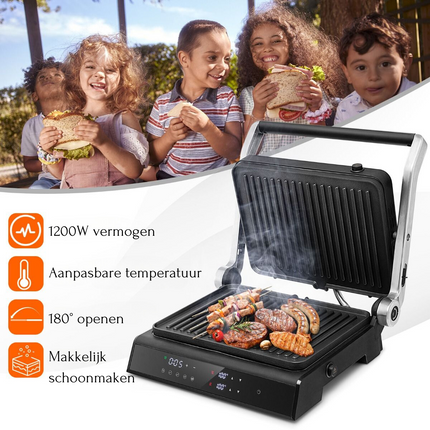 Trendmix XL Contactgrill Sandwichmaker - Elektrische Grill Multigrill Tafelgrill met Led-Display 230 °C - Antiaanbaklaag - Zwart