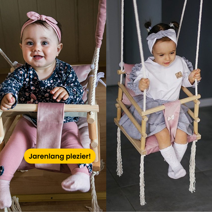 Luxe houten 3 in 1 roze meegroei baby schommel en Kinder schommel – Baby swing – Schommel die meegroeit met je kindje - Schommelstoel - Schommels - handgemaakt