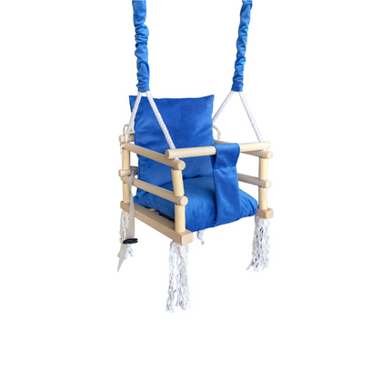 Luxe houten 3 in 1 blauwe meegroei baby schommel en kinder schommel – Baby swing – Schommel die meegroeit met je kindje - Schommelstoel - Schommels - handgemaakt