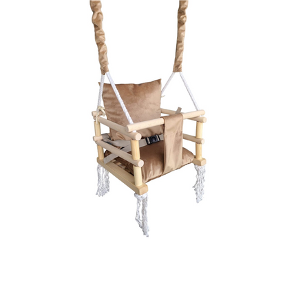 Luxe houten 3 in 1 beige bruine meegroei baby schommel en Kinder schommel – Baby swing – Schommel die meegroeit met je kindje - Schommelstoel - Schommels - Handgemaakt