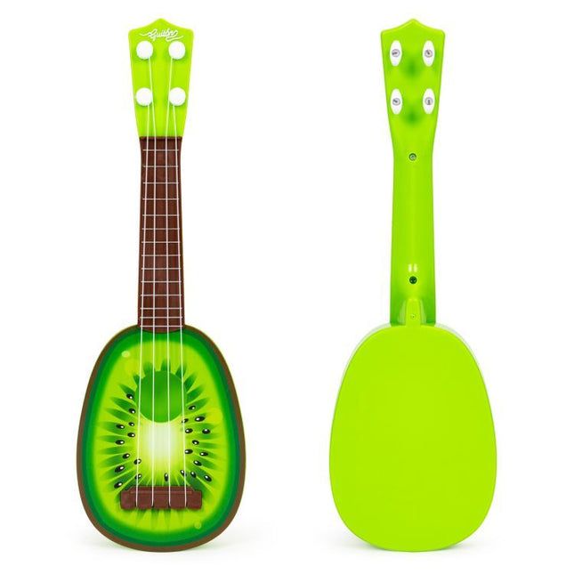 Ecotoys mini kunststof kinder ukelele / gitaar kiwi met 4 snaren 36 x 11.5 x 3.5 cm groen