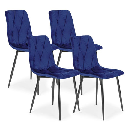 Modern Home Set van 4 Gewatteerde Fluwelen Stoelen Blauw - Eetkamerstoelen - Woonkamerstoelen Met Metalen Poten