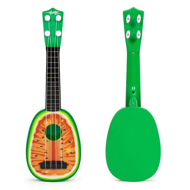 Ecotoys mini kunststof kinder ukelele / gitaar watermeloen met 4 snaren 36 x 11.5 x 3.5 cm groen