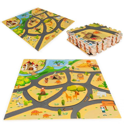 2de kansje Ecotoys 9 delige puzzelspeelmat foam safari voor baby en peuter - Vloerpuzzel inclusief opbergtas - 93,5x93,5cm