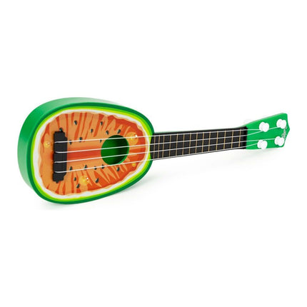 Ecotoys mini kunststof kinder ukelele / gitaar watermeloen met 4 snaren 36 x 11.5 x 3.5 cm groen