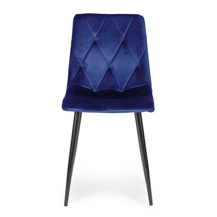 Modern Home Set van 4 Gewatteerde Fluwelen Stoelen Blauw - Eetkamerstoelen - Woonkamerstoelen Met Metalen Poten