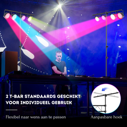 Costway LED Lichtstatief Voor 32 Lampen - Verstelbare Hoogte 180-350 cm - Draagbaar T Bar - Podium Verlichting  - Zwart