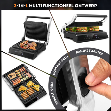 Trendmix XL Contactgrill Sandwichmaker - Elektrische Grill Multigrill Tafelgrill met Led-Display 230 °C - Antiaanbaklaag - Zwart