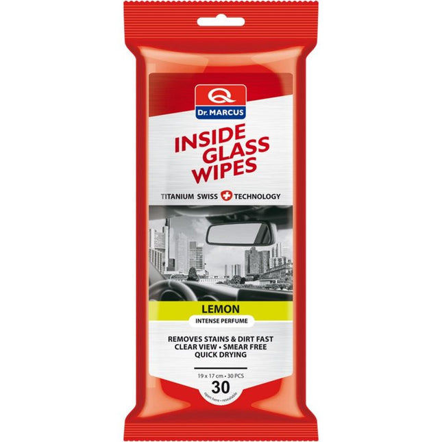 Dr. Marcus Titanium Line Inside Glass Wipes - Voor het stralend schoonmaken van de binnenkant van de autoruit - 30 stuks - Lemon