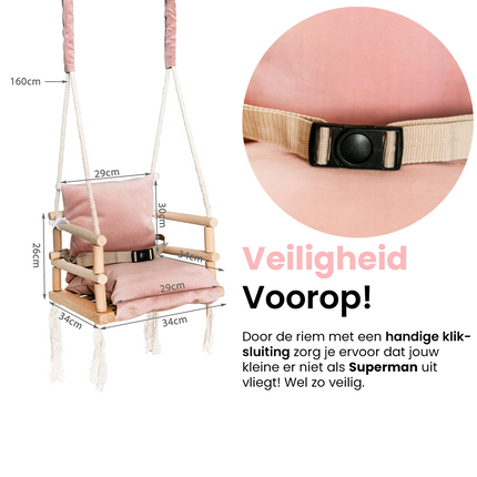 Luxe houten 3 in 1 roze meegroei baby schommel en Kinder schommel – Baby swing – Schommel die meegroeit met je kindje - Schommelstoel - Schommels - handgemaakt