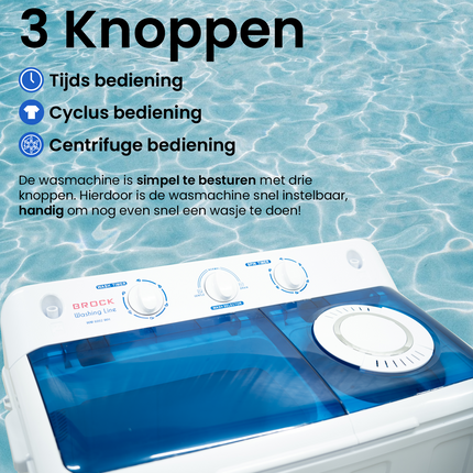 2de kansje Brock XL camping wasmachine met dubbele trommel 6,8Kg was en 5,0Kg centrifuge capaciteit