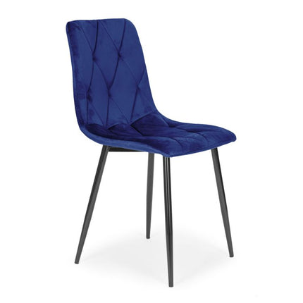 Modern Home Set van 4 Gewatteerde Fluwelen Stoelen Blauw - Eetkamerstoelen - Woonkamerstoelen Met Metalen Poten