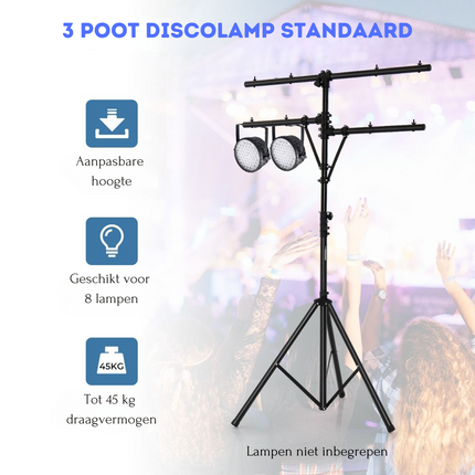 Costway LED Lichtstatief Voor 8 Lampen - Verstelbare Hoogte Draagbaar T Bar Podium Verlichting 186-351 cm - Zwart