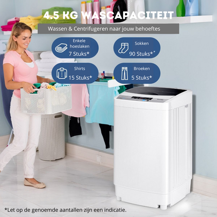 Costway Volautomatische Mini Wasmachine met Pomp, Display en centrifuge 4,5 kg - Mini Camping Wasmachine  -  Grijs 50 × 50 × 85 cm