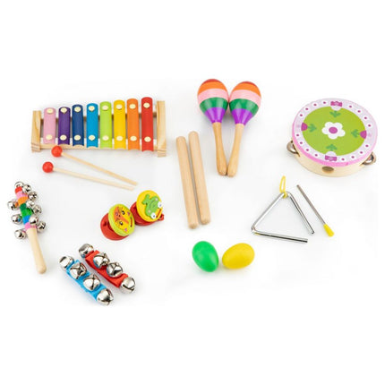 Ecotoys 14-Delige Houten Muziekinstrumenten Set - Educatief Speelgoed Voor Kinderen - Inclusief Opbergtas