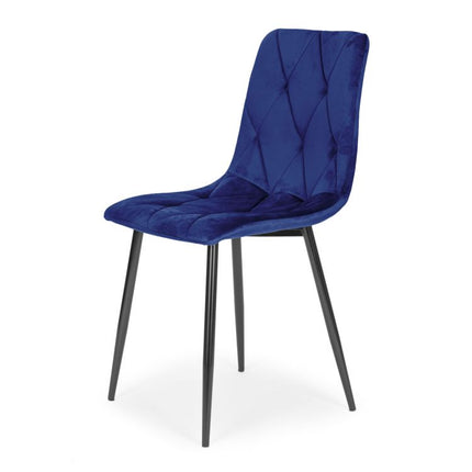 Modern Home Set van 4 Gewatteerde Fluwelen Stoelen Blauw - Eetkamerstoelen - Woonkamerstoelen Met Metalen Poten