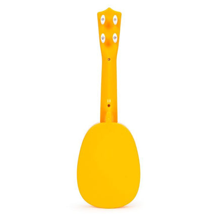 Ecotoys mini kunststof kinder ukelele / gitaar sinaasappel met 4 snaren 36 x 11.5 x 3.5 cm oranje