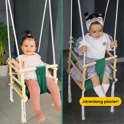 Luxe houten 3 in 1 groene meegroei baby schommel en Kinder schommel – Baby swing – Schommel die meegroeit met je kindje - Schommelstoel - Schommels - Handgemaakt