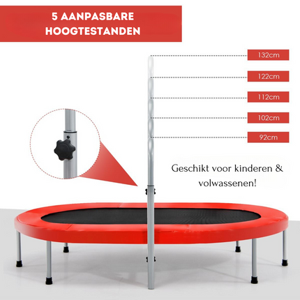 Costway XL Dubbele Fitness Trampoline voor 2 personen - 150 kg belasting - Opvouwbare Mini Trampoline Met Verstelbare Leuning - Voor volwassenen en kinderen - 154 x 89 x 92-132 cm - Rood