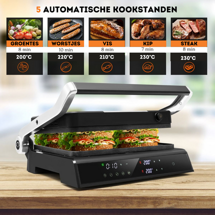 Trendmix XL Contactgrill Sandwichmaker - Elektrische Grill Multigrill Tafelgrill met Led-Display 230 °C - Antiaanbaklaag - Zwart