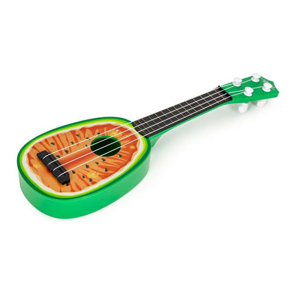 Ecotoys mini kunststof kinder ukelele / gitaar watermeloen met 4 snaren 36 x 11.5 x 3.5 cm groen