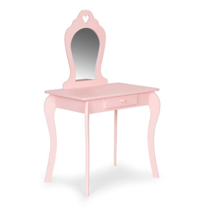 Ecotoys houten kinder kaptafel met spiegel en krukje 43x65x110 cm Roze