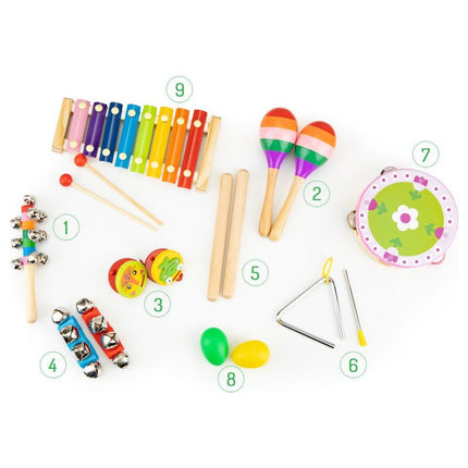 Ecotoys 14-Delige Houten Muziekinstrumenten Set - Educatief Speelgoed Voor Kinderen - Inclusief Opbergtas