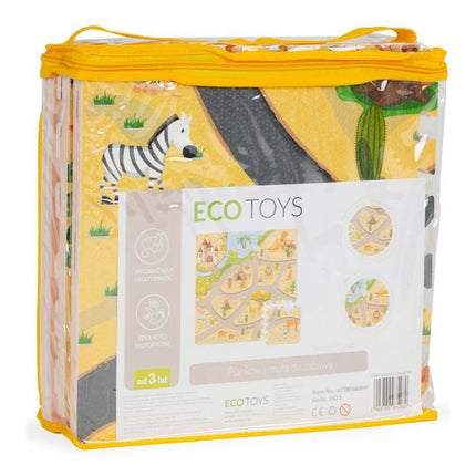 2de kansje Ecotoys 9 delige puzzelspeelmat foam safari voor baby en peuter - Vloerpuzzel inclusief opbergtas - 93,5x93,5cm