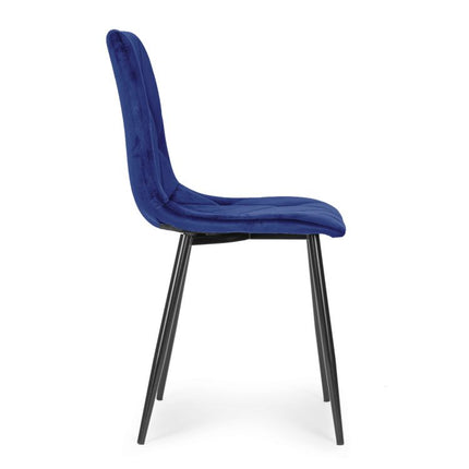 Modern Home Set van 4 Gewatteerde Fluwelen Stoelen Blauw - Eetkamerstoelen - Woonkamerstoelen Met Metalen Poten