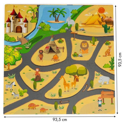 2de kansje Ecotoys 9 delige puzzelspeelmat foam safari voor baby en peuter - Vloerpuzzel inclusief opbergtas - 93,5x93,5cm