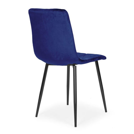 Modern Home Set van 4 Gewatteerde Fluwelen Stoelen Blauw - Eetkamerstoelen - Woonkamerstoelen Met Metalen Poten