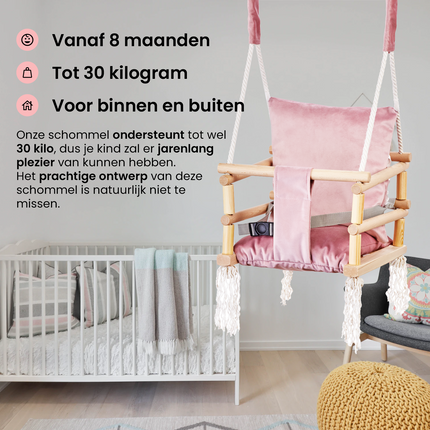 Luxe houten 3 in 1 roze meegroei baby schommel en Kinder schommel – Baby swing – Schommel die meegroeit met je kindje - Schommelstoel - Schommels - handgemaakt