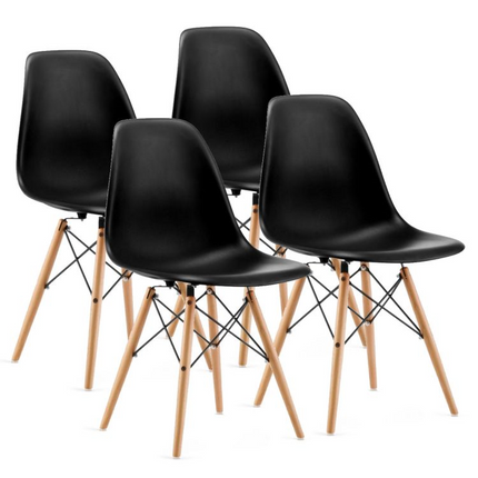 Set van 4 kuipstoelen met beuken houten poten - Eetkamer stoelen - Zwart