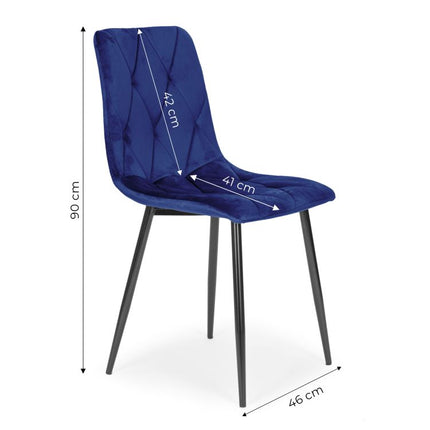 Modern Home Set van 4 Gewatteerde Fluwelen Stoelen Blauw - Eetkamerstoelen - Woonkamerstoelen Met Metalen Poten