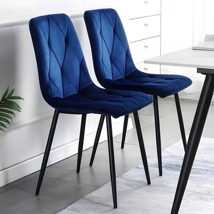 Modern Home Set van 4 Gewatteerde Fluwelen Stoelen Blauw - Eetkamerstoelen - Woonkamerstoelen Met Metalen Poten