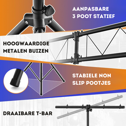 Costway LED Lichtstatief Voor 32 Lampen - Verstelbare Hoogte 180-350 cm - Draagbaar T Bar - Podium Verlichting  - Zwart