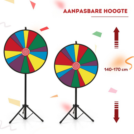 Costway Rad van Fortuin Prijswiel - Draairad Met tripod - Draaiwiel Met 14 Schrijfvakken - Gezelschapsspel Loterijspel Ø 76 cm
