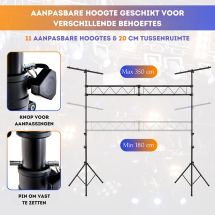 Costway LED Lichtstatief Voor 32 Lampen - Verstelbare Hoogte 180-350 cm - Draagbaar T Bar - Podium Verlichting  - Zwart