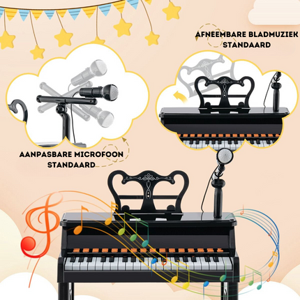 Costway 37 Toetsen Elektronisch Kinderpiano - Kinderpiano met kruk, Microfoon en Bladmuziekstandaard  - Piano voor kinderen vanaf 3 jaar- 41 x 22,5 x 49 cm Zwart