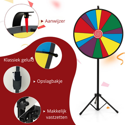 Costway Rad van Fortuin Prijswiel - Draairad Met tripod - Draaiwiel Met 14 Schrijfvakken - Gezelschapsspel Loterijspel Ø 76 cm