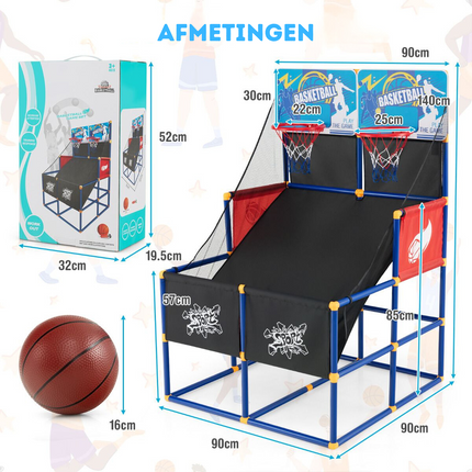 Costway Basketbal Arcade Spel voor Kinderen Dual Shot - Basketbalstandaard met 2 Manden - Inclusief 4 Basketballen En Pomp - 90 x 90 x 140 cm