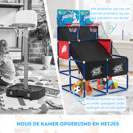 Costway Basketbal Arcade Spel voor Kinderen Dual Shot - Basketbalstandaard met 2 Manden - Inclusief 4 Basketballen En Pomp - 90 x 90 x 140 cm