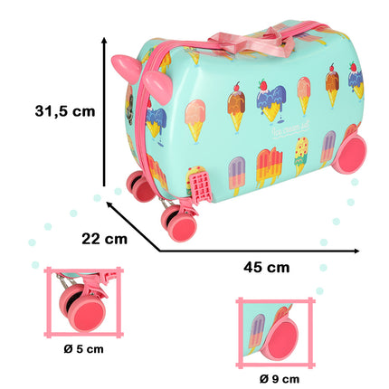 PerPhoenix Ride On Reiskoffer Kinderen ijsjes Motief 45 cm x 31,5 cm x 22 cm - Icecream Design Handbagage op Wielen - Maximaal 20 kg Belasting