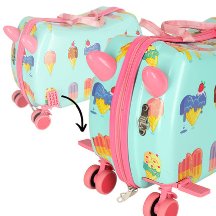 PerPhoenix Ride On Reiskoffer Kinderen ijsjes Motief 45 cm x 31,5 cm x 22 cm - Icecream Design Handbagage op Wielen - Maximaal 20 kg Belasting